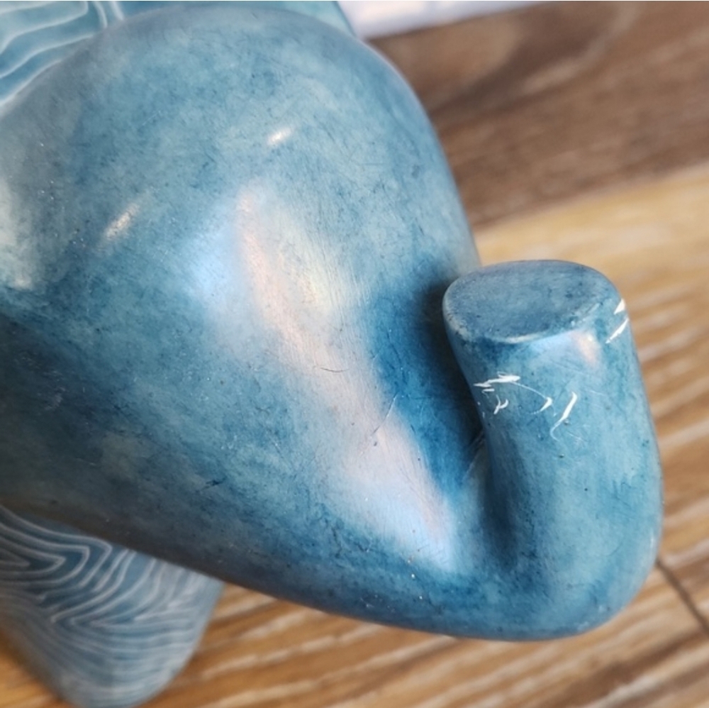 Afrikiko Soapstone Elephant Teal Blue Green White Abstract Circles - Picture 9 of 15